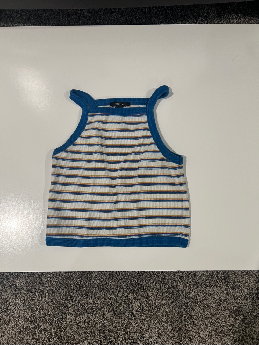 Forever 21 Blue-Trim Striped Cropped Tank Top - Women’s